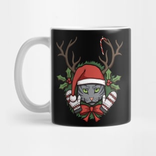 Gray Christmas Cat Mug